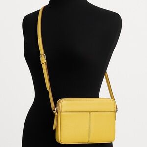 Tignanello Leather Crossbody Bag Yellow Pebbled Adjustable Strap